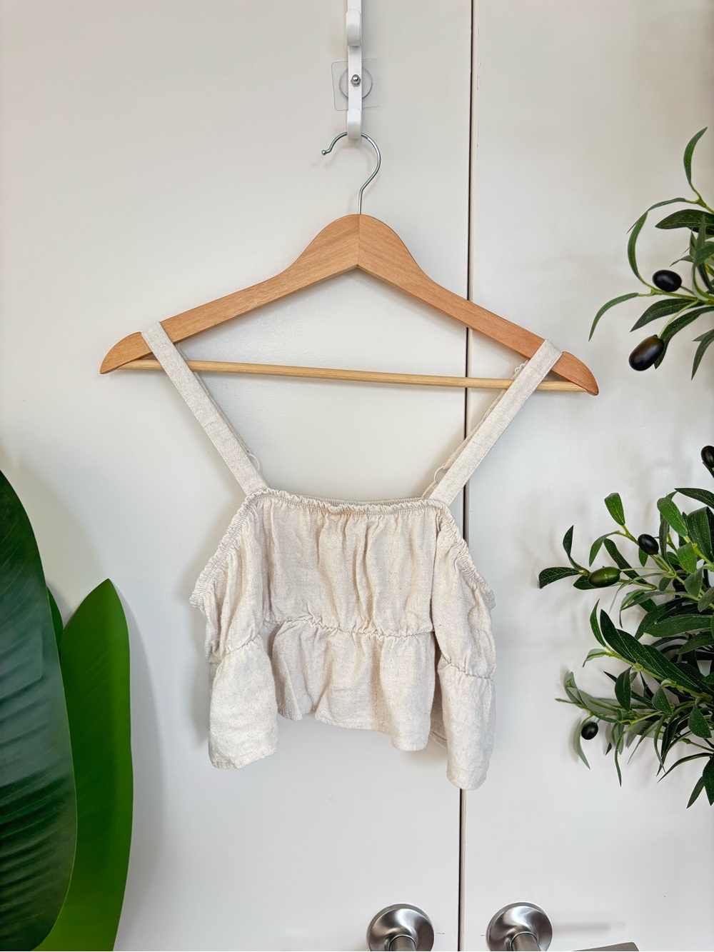 La Hearts Cream Ruffled Peplum Cami